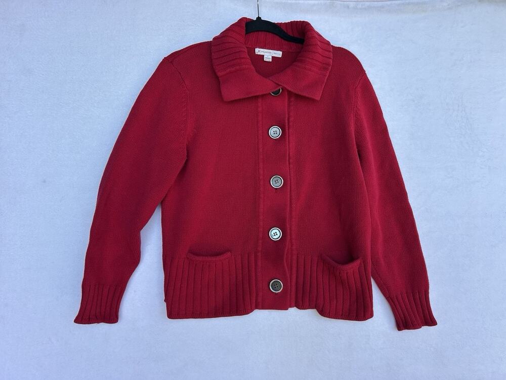 JM Collection Petite LP Red Button Front Knit Cardigan Sweater